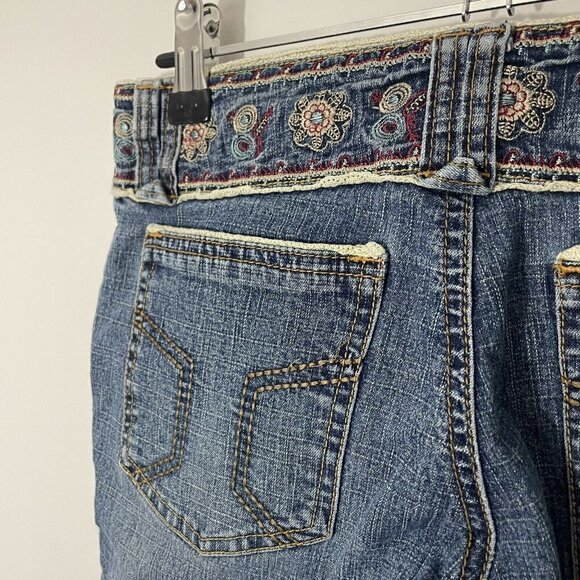 Bohemian Flared Jeans Womens 25/30 Blue Denim Embroidered Lace Hippie Boho 90s - Picture 9 of 11
